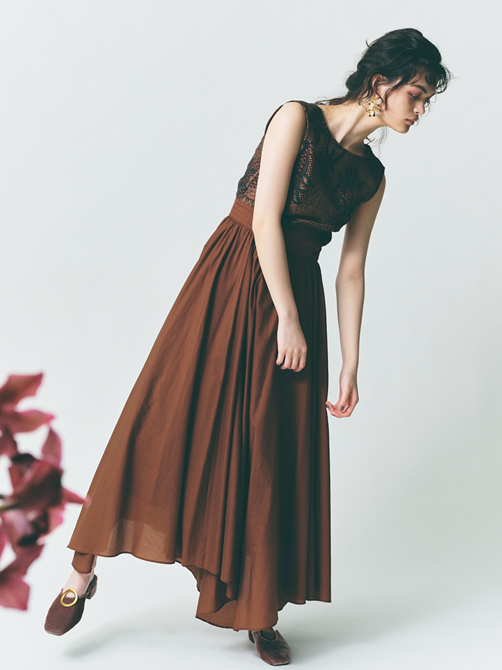 バイカラーフラワーレースワンピ