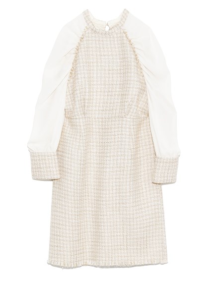 袖切替ツイードミニワンピース