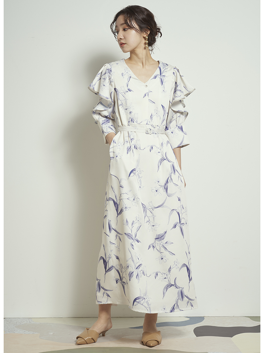 大注目 ワンピース ボタニカルフラワーサテンワンピース Brown Lily ロングワンピース Www Indiashopps Com