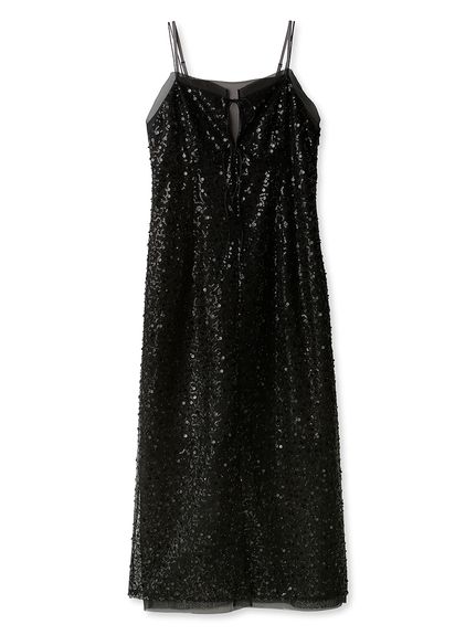 4総丈Sequin Bow Fit-and-Flare Dress ワンピース ブラック ホワイト スパンコール