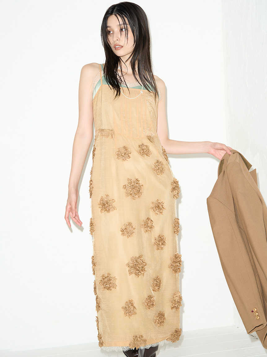 フラワーエンブロイダリーセットキャミドレス(マキシ・ロング  