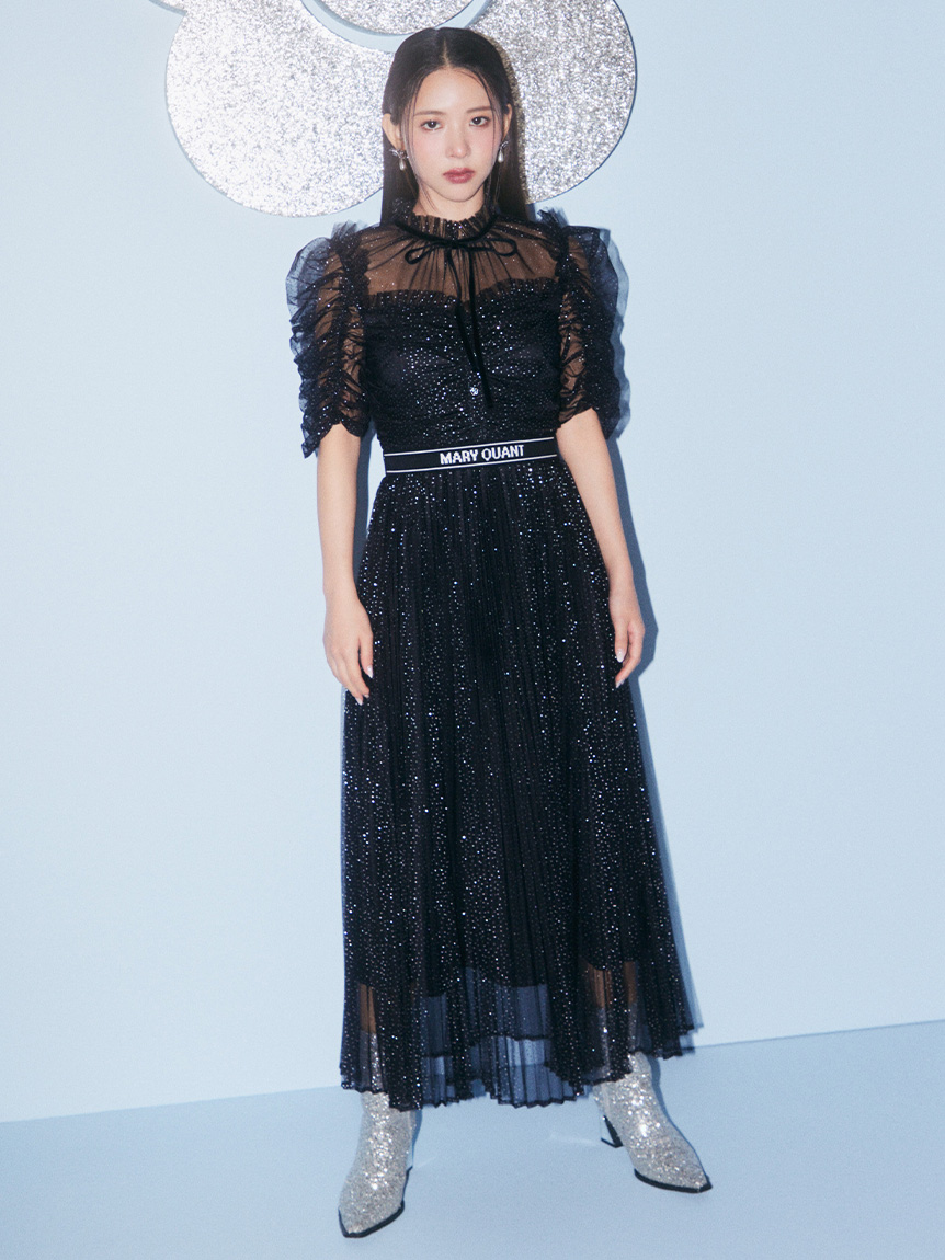 リリーブラウン　ドレス LILY BROWN×MARY QUANT】ベルト付きドットチュールドレス(ドレス