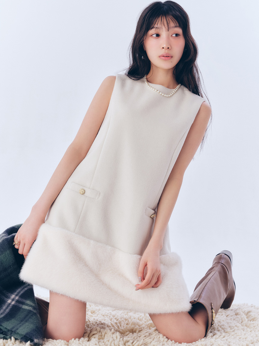 LlLY BROWN チュールドッキングパールミニワンピース　ストレッチ　黒 LlLY BROWN チュールドッキングパールミニワンピース ストレッチ 黒