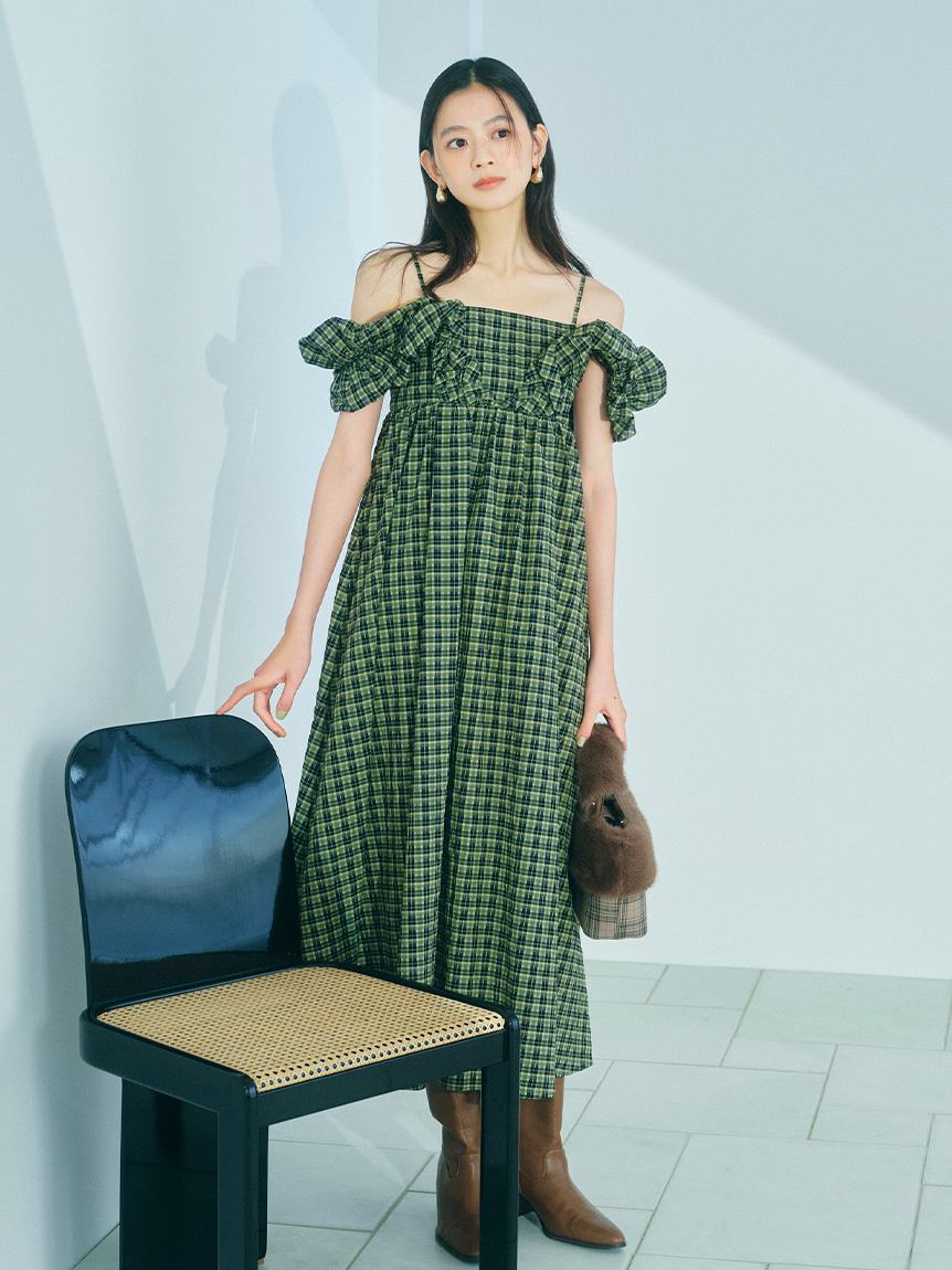 【Lily Brown】　3Dモチーフフレアーワンピース ドレス リリーブラウン LILY BROWN ラッフルフリルフレアワンピース