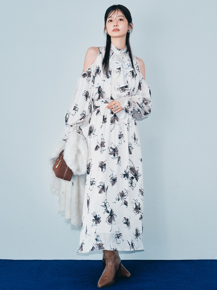 LILY BROWN シフォンドッキングバリエプリントワンピース ロング 花柄 LILY BROWN シフォンドッキングバリエプリントワンピース ロング