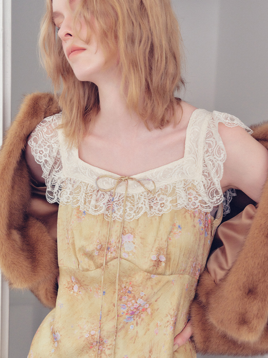 ヴィンテージレーストリムサテンロングドレス(マキシ・ロング