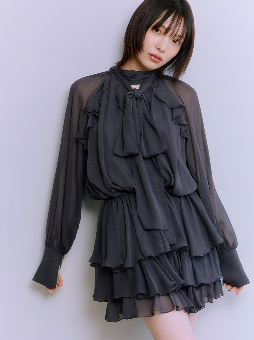 【新品】LILY BROWN セットアップ ブラック ドレープフリルセットアップ(セットアップアイテム)｜LILY BROWN