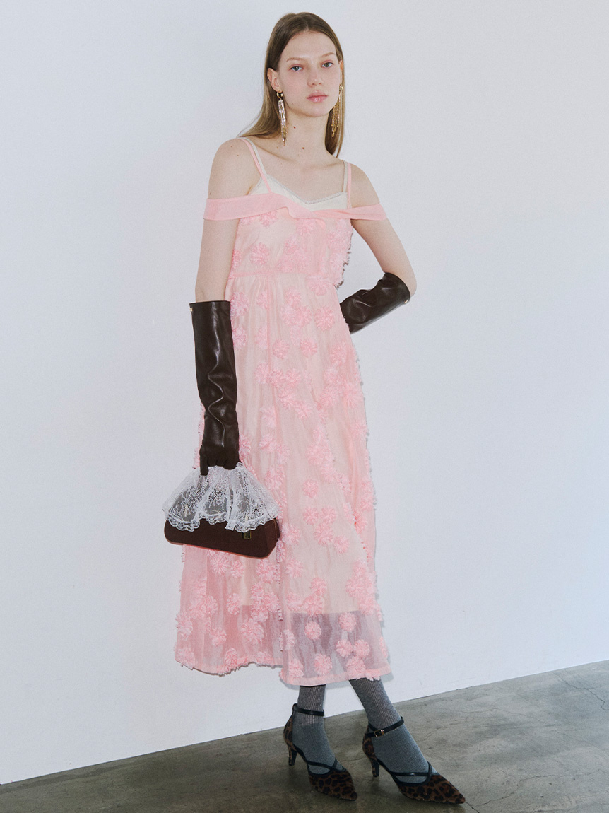 フリンジフラワーレイヤードキャミワンピース(マキシ・ロング