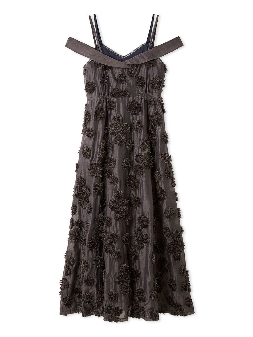 フリンジフラワーレイヤードキャミワンピース(マキシ・ロング