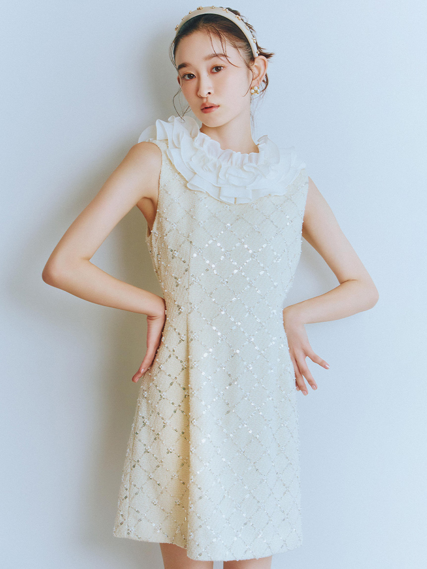 LILY BROWN L.B CANDY STOCK ミニワンピース L.B CANDY STOCK]フリルカラー付き2wayミニワンピース(Hearts2Hearts