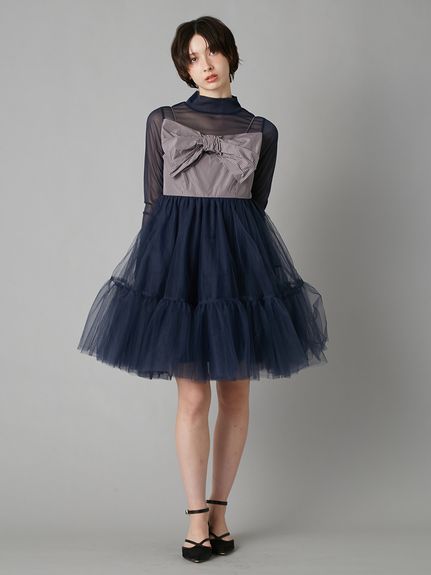 フロントリボンチュールミニドレス(ドレス)｜ワンピース｜LILY BROWN