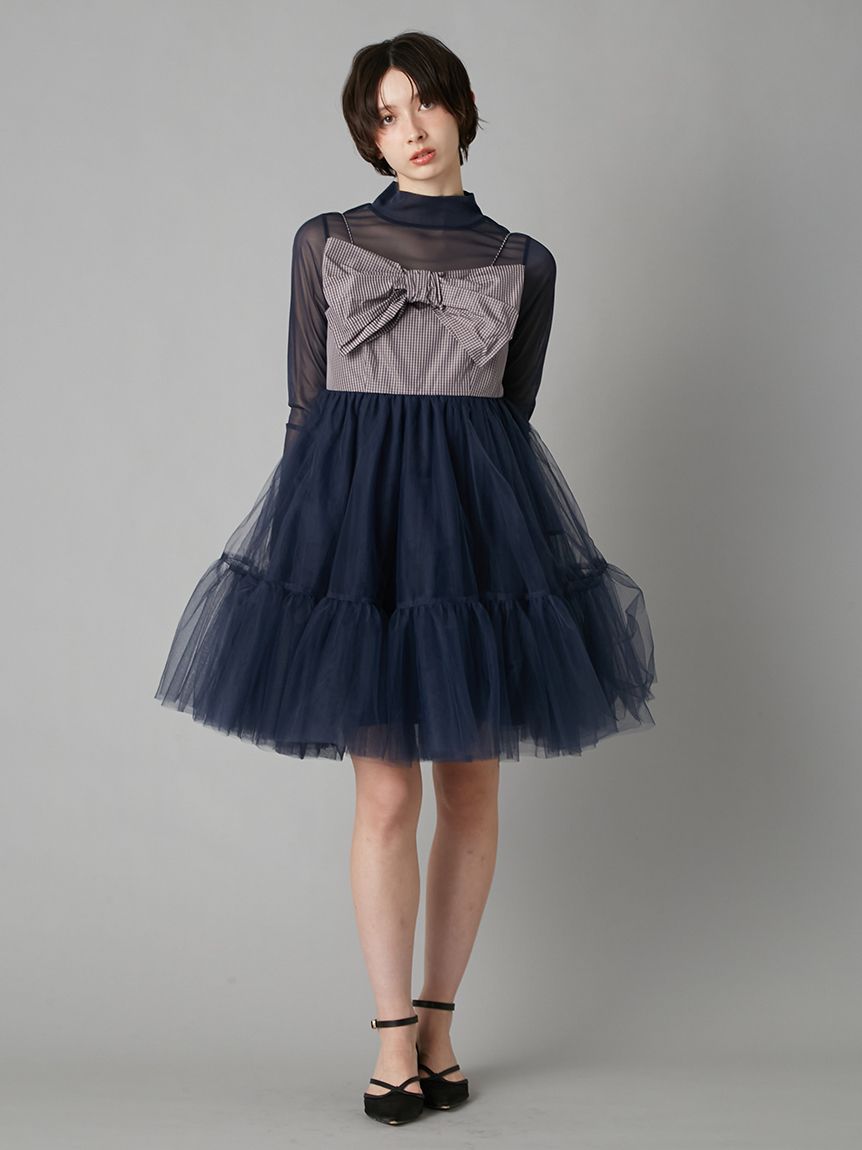 フロントリボンチュールミニドレス(ドレス)｜ワンピース｜LILY BROWN