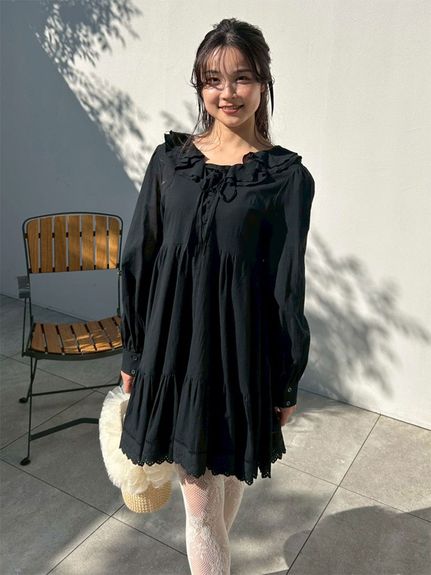 ANNA SUI × LILYBROWN フレアミニワンピース　1　ブラック LILY BROWN × ANNA SUI】フレアミニワンピース(ミニワンピース