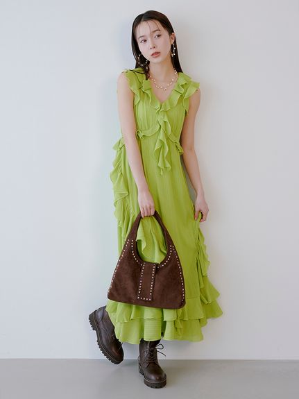 ラッフルフリルフレアワンピース(マキシ・ロングワンピース