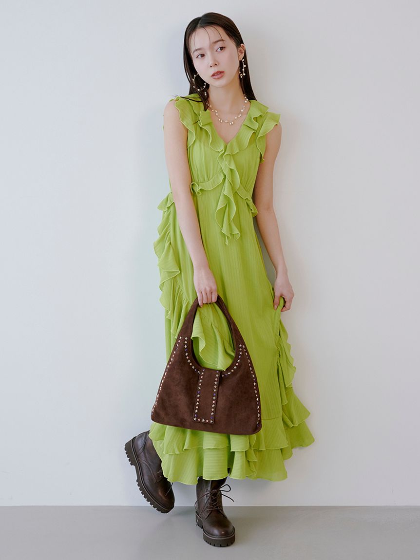 ラッフルフリルフレアワンピース(マキシ・ロングワンピース