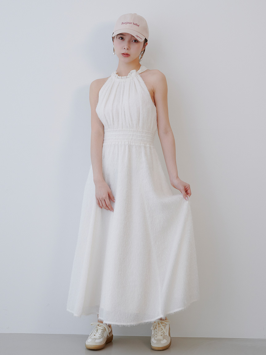 【WEB限定00サイズ】アメリカンスリーブフリンジジャガードワンピース