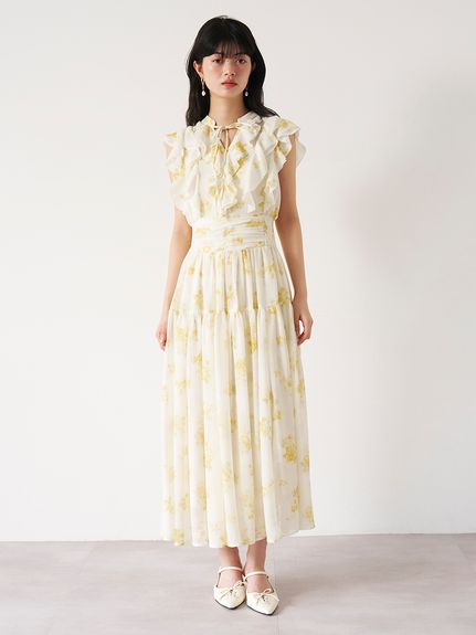 リリーブラウン LILY BROWN ティアードフリルキャミワンピース白1 新品 セール】ラッフルフリルティアードシャツワンピ―ス（ワンピース