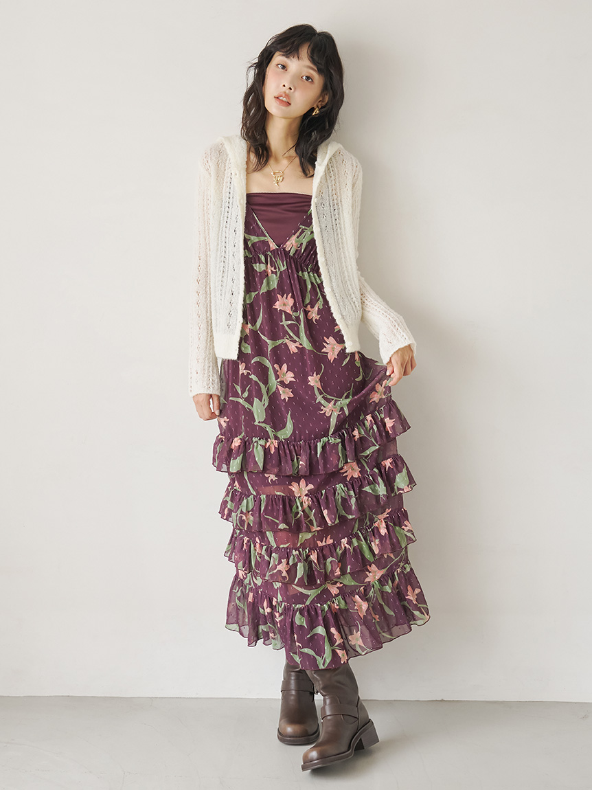 15th Anniversary】Lilyモチーフフリルティアードキャミワンピース