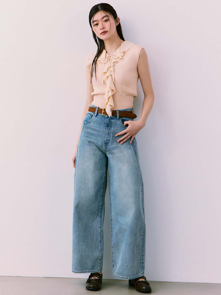 WEB限定00サイズ】サイドラインワイドデニムパンツ(デニムパンツ