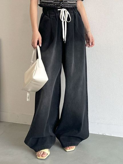WEB限定00サイズ】ワイドレッグイージーデニムパンツ(デニム