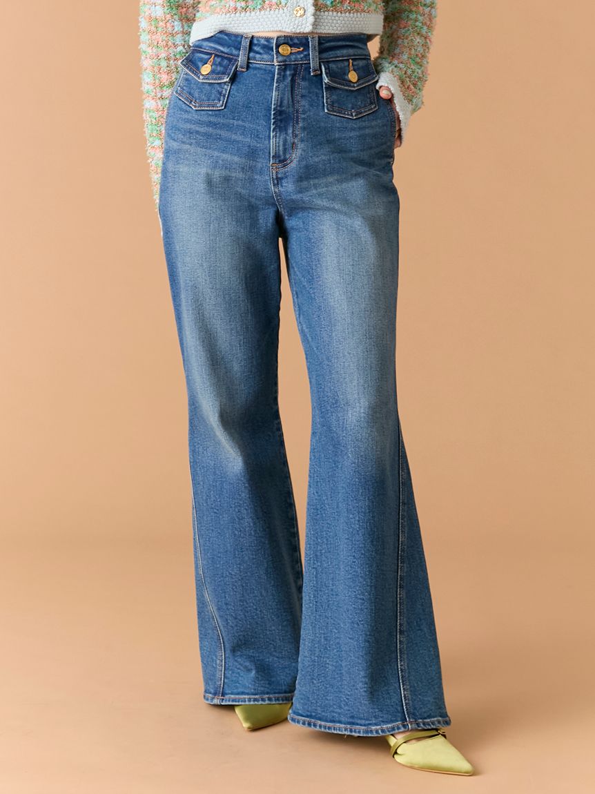 WEB限定00サイズ】ストレッチフレアデニムパンツ(デニムパンツ