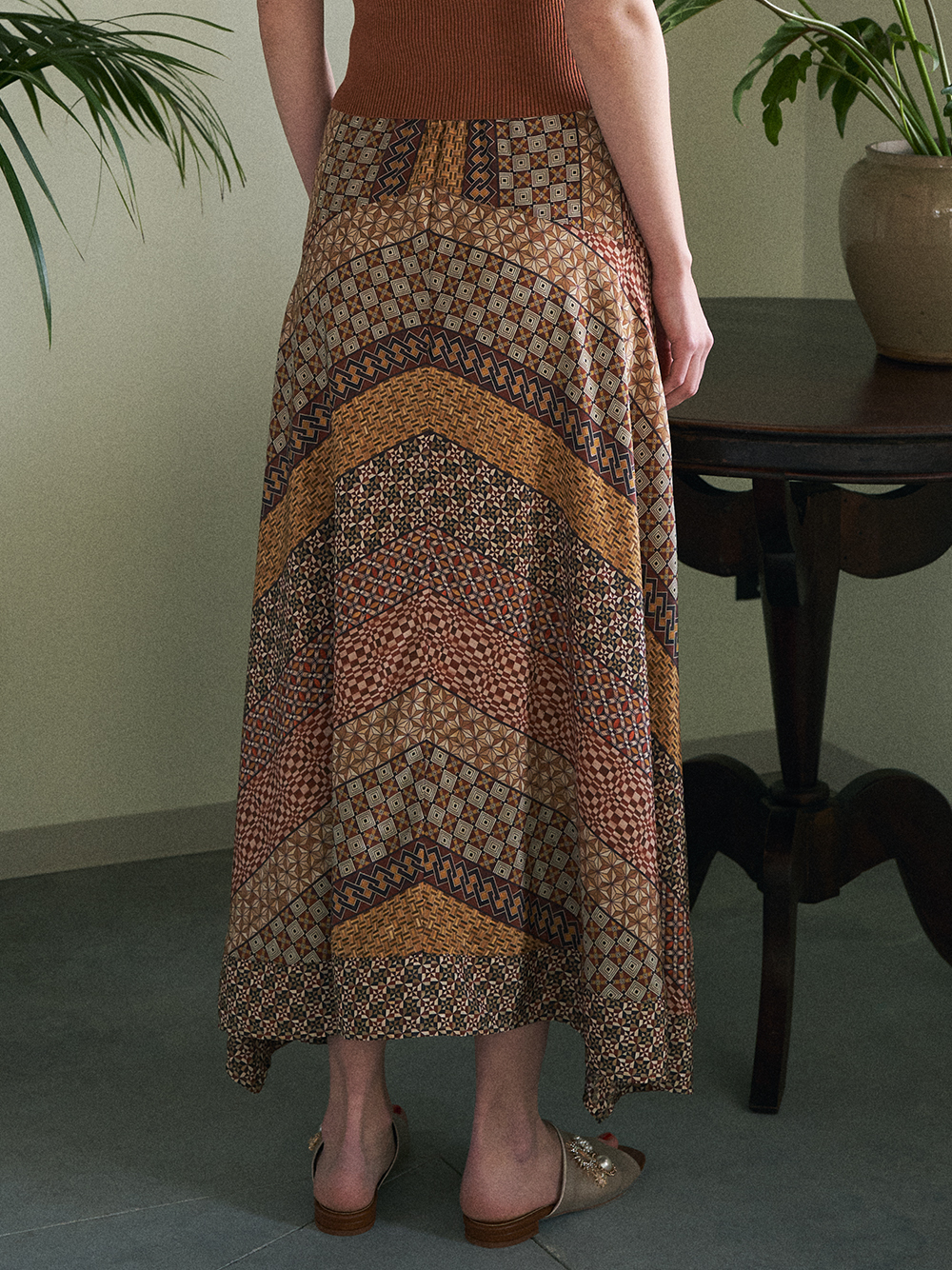 寄木細工柄フレアスカート