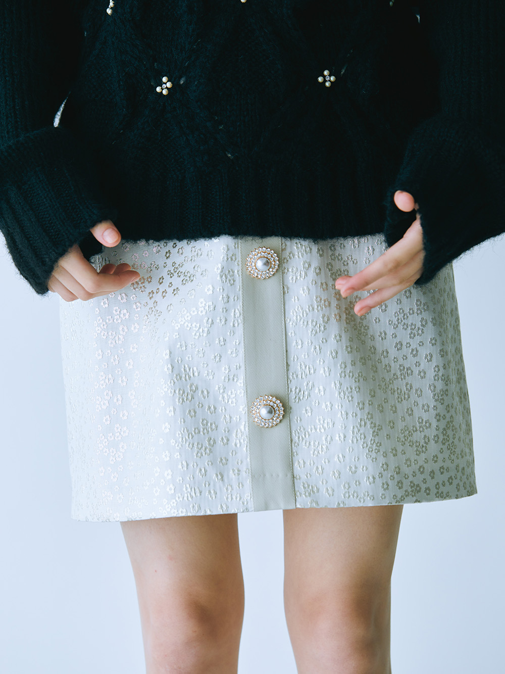 [L.B CANDY STOCK]ビジュー釦ミニスカート