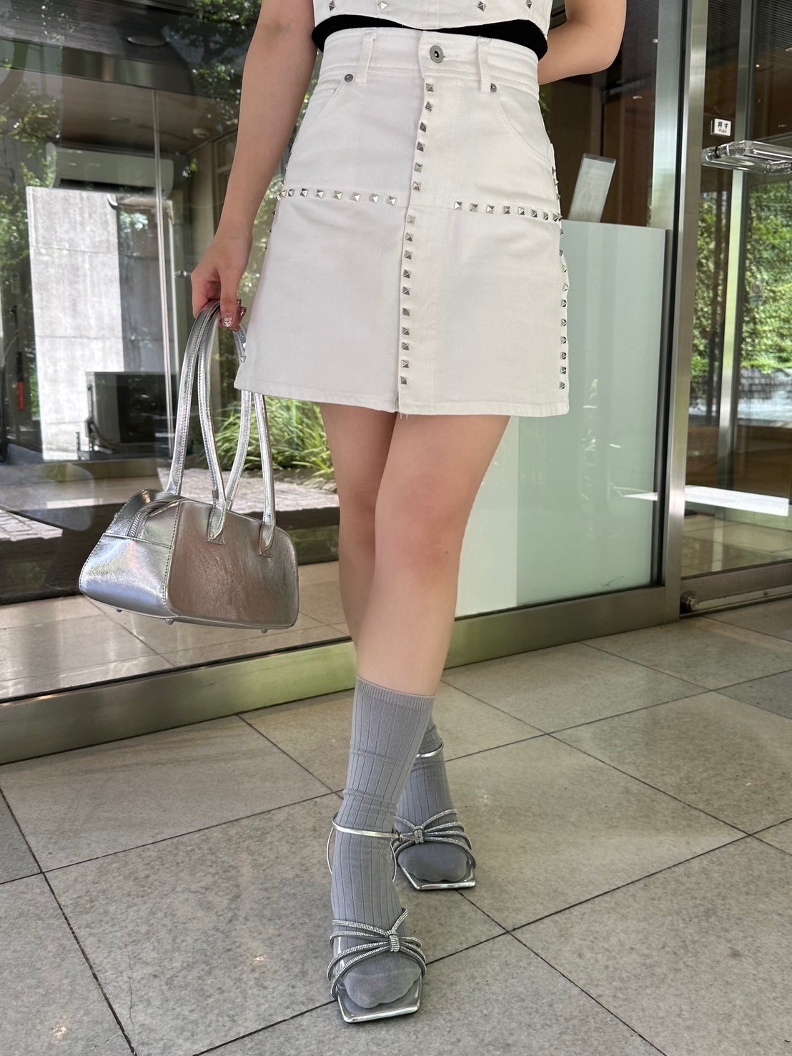 L.B CANDY STOCK]スタッズ2WAYデニムスカート(ミニスカート)｜スカート  