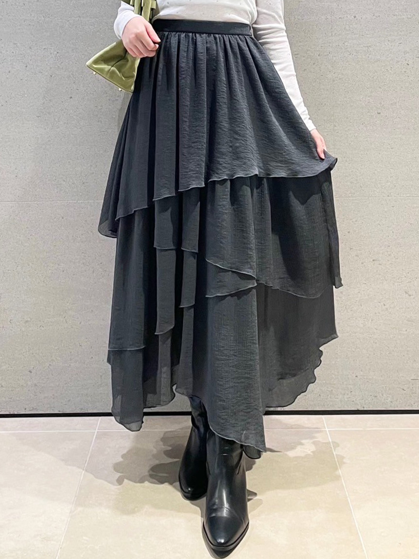 4588さま2058 シアーフリルティアードスカート(ロングスカート)｜スカート