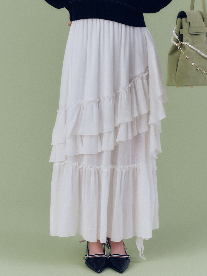 LILY BROWN ♡ イレヘムティアードスカート WEB限定00サイズ】イレヘムティアードスカート(ロングスカート