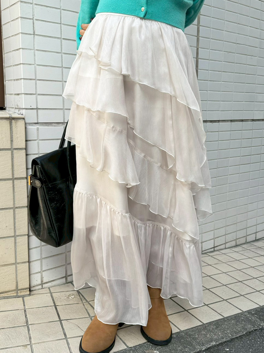 ブライトシアーラッフルスカート(ロングスカート)｜スカート