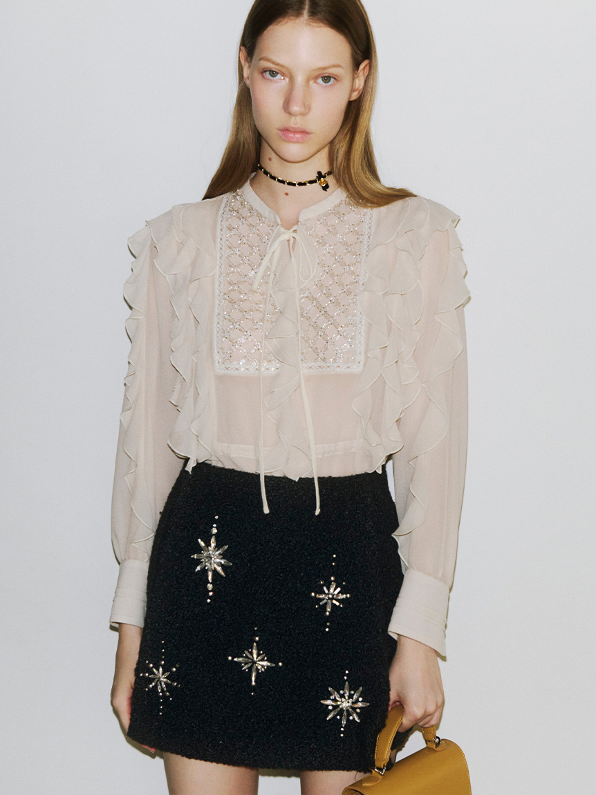 L.B CANDY STOCK]スノーフレークビジューミニスカート(Hearts2Hearts