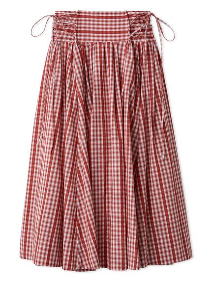 新品・タグ付 リリーブラウン コットンラッフルティアードスカート ロング丈 赤 LILY BROWN（リリーブラウン）の「コットンラッフルティアードスカート