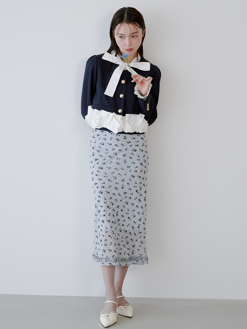 プリントシフォンバイアスミディスカート(セットアップアイテム)｜LILY