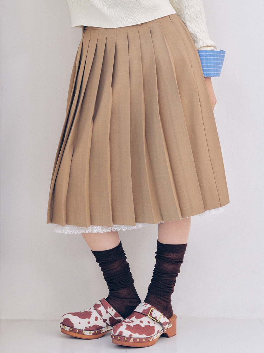 ベルト付きレースプリーツスカート(膝丈スカート)｜スカート｜LILY