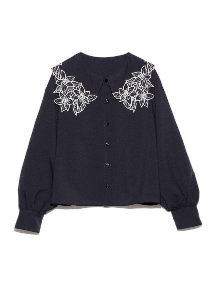 フラワー刺繍カラーブラウス