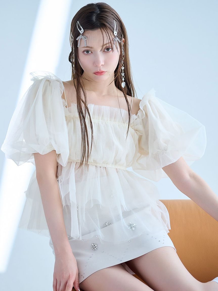 WEB限定カラー】3wayペプラムチュールブラウス(シャツ・ブラウス