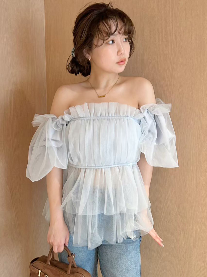WEB限定カラー】3wayペプラムチュールブラウス(シャツ・ブラウス WEB限定カラー】3wayペプラムチュールブラウス(シャツ・ブラウス