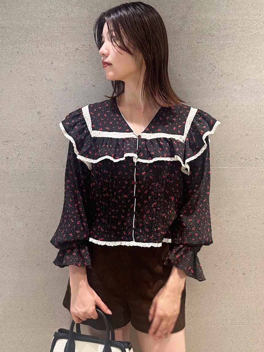 レザレクション新品【フリルブラウス ブラック】ゴルフレディーストップス コットンフリルブラウス(シャツ・ブラウス)｜トップス｜LILY BROWN