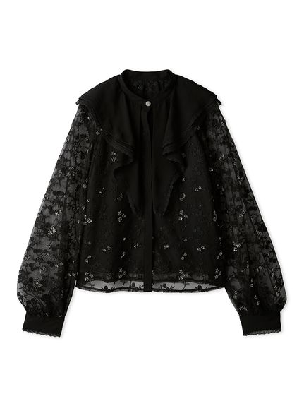 t*ん様 【新品】LILY BROWN フラワービジューレースブラウス BLK L.B CANDY STOCK]フラワービジューレースブラウス(シャツ