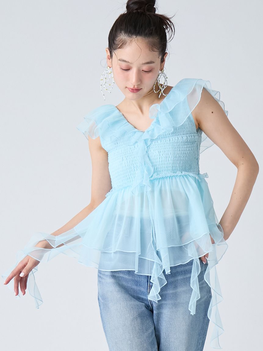 新品　本物　今期Lily Brown チュールフリルトップス　黒 パピヨンチュールフリルトップス(シャツ・ブラウス)｜トップス｜LILY