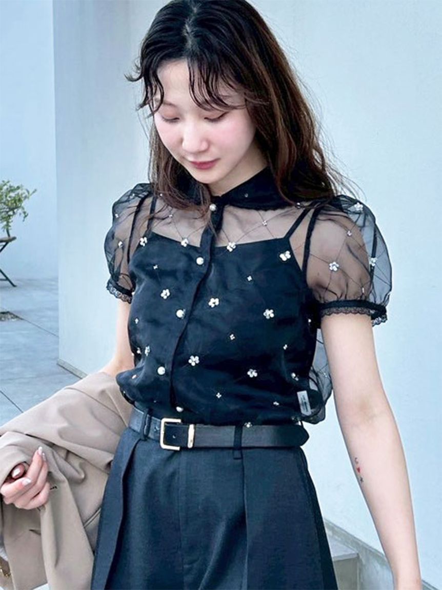 L.B CANDY STOCK]ラウンドカラービジューブラウス(シャツ・ブラウス