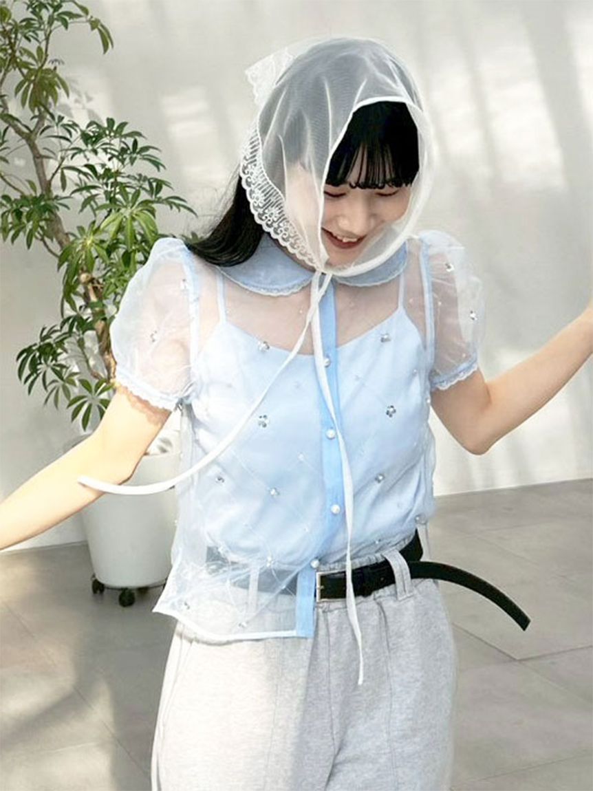 L.B CANDY STOCK]ラウンドカラービジューブラウス(シャツ・ブラウス