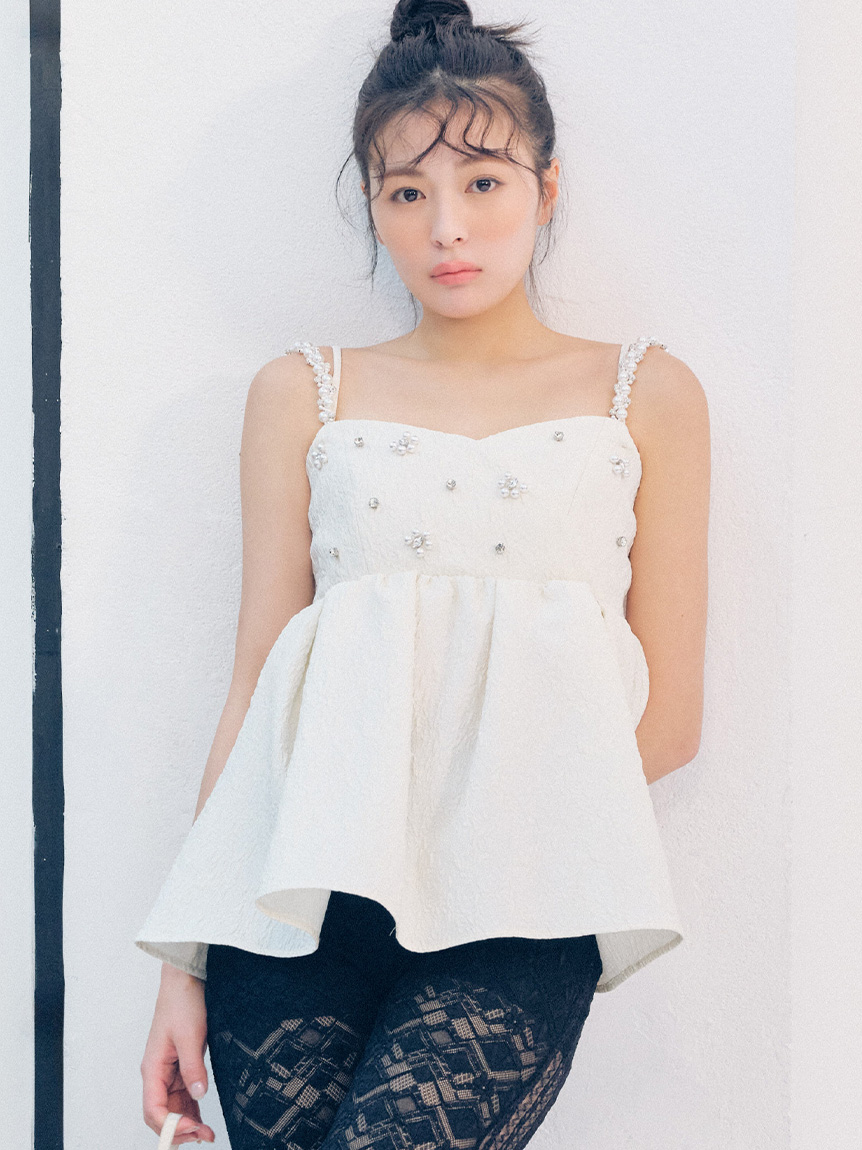 ピムリコ、ベリンダロンパース2点セット L.B CANDY STOCK]ビッグリボンビジューペプラムトップス(シャツ