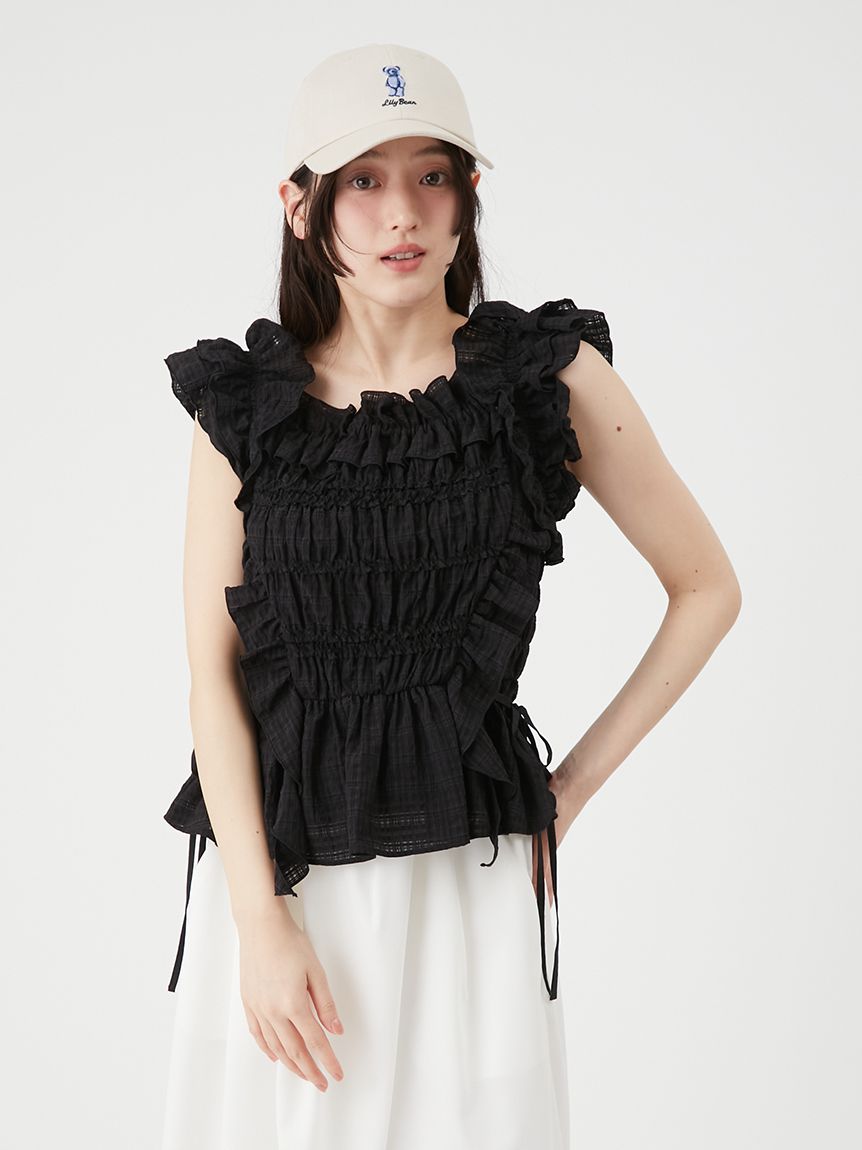新品　本物　今期Lily Brown チュールフリルトップス　黒 パピヨンチュールフリルトップス(シャツ・ブラウス)｜トップス｜LILY
