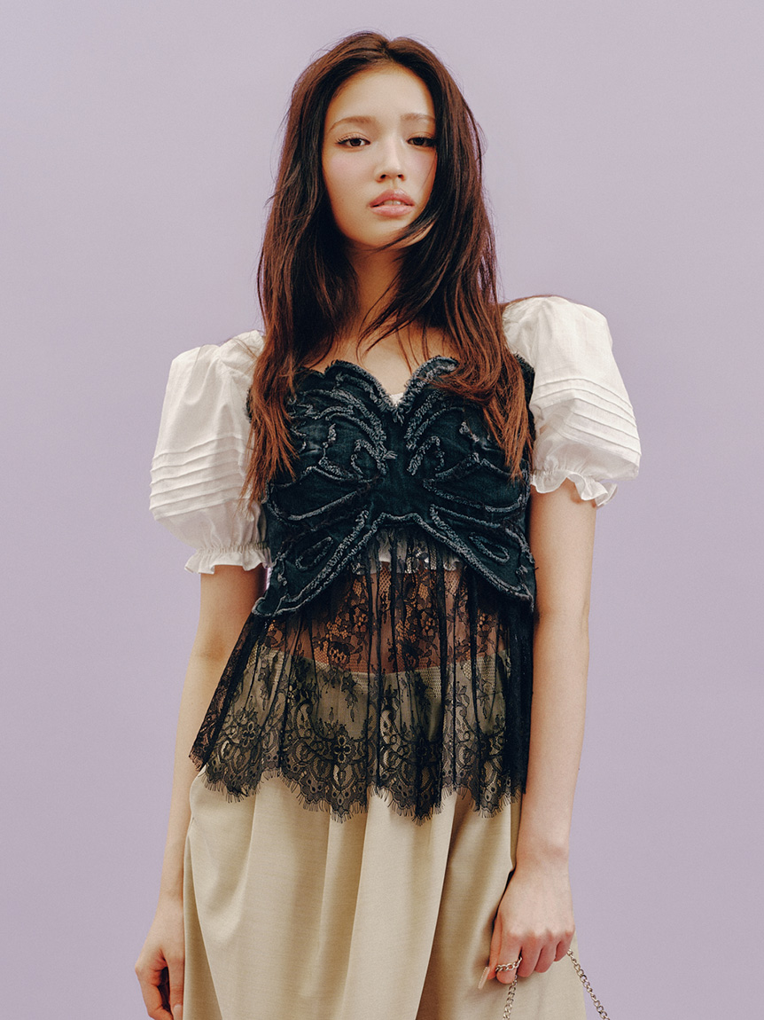 LILY BROWN×ANNA SUI】バタフライレースデニムビスチェトップス