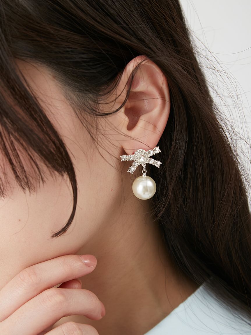 L.B CANDY STOCK]ビジューリボンパールピアス(ピアス)｜アクセサリー