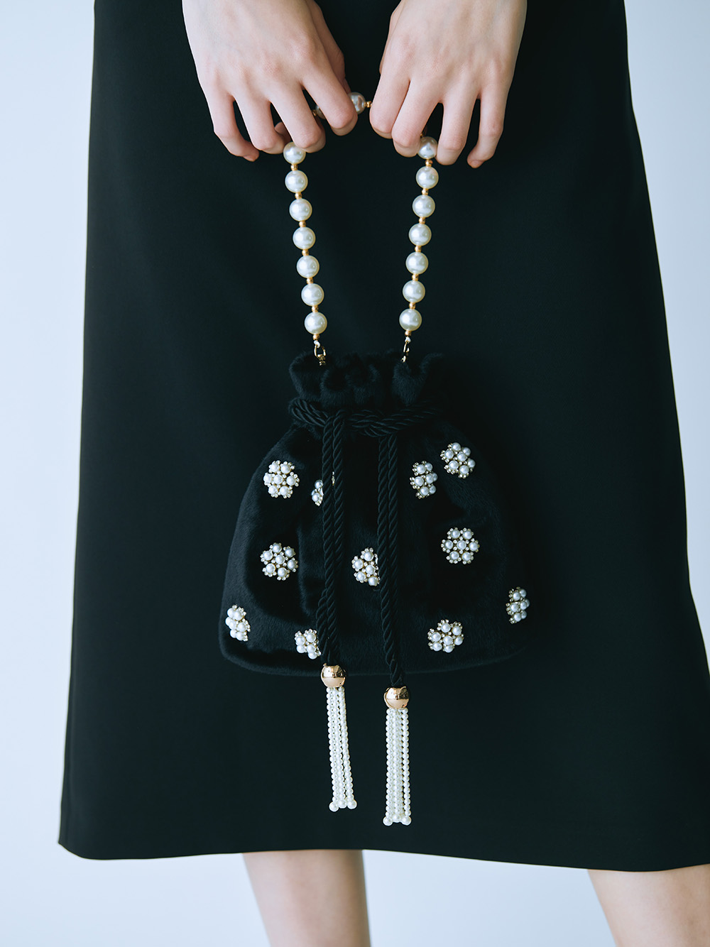 [L.B CANDY STOCK]パールフラワー巾着バッグ