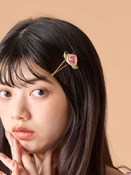 【LILY BROWN*MARY QUANT】リボンバレッタ　黒　ベロア LILY BROWN×MARY QUANT】デイジーモチーフリボンバレッタ