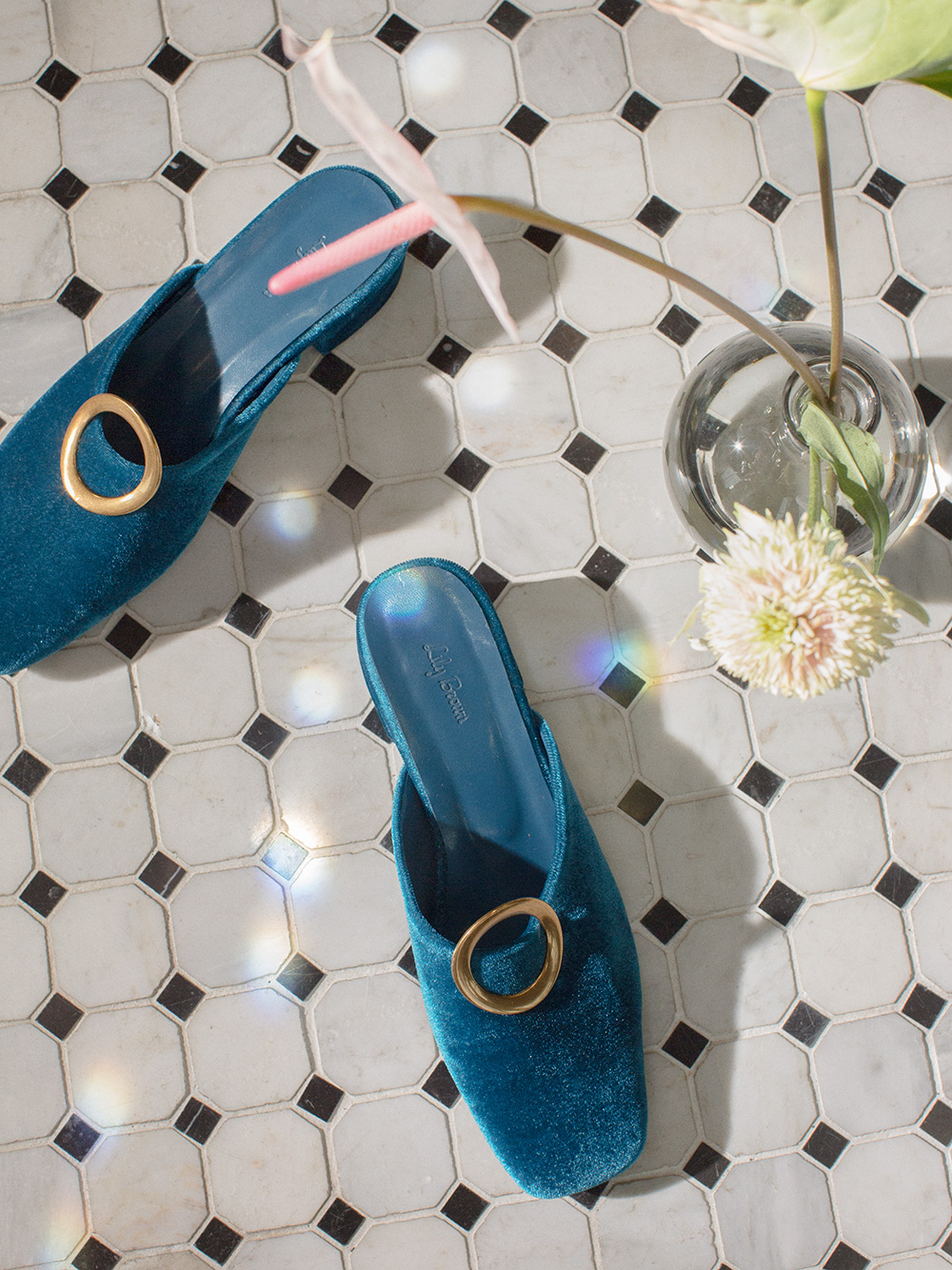 ラウンドモチーフベロアミュール